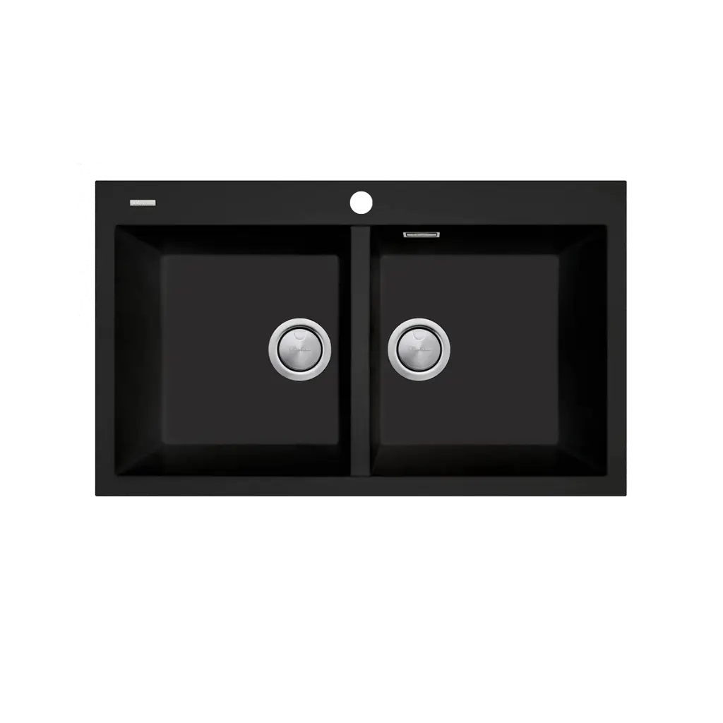 [7116077] Oliveri Santorini Matte Black Double Bowl Topmount Sink & Of 1Th