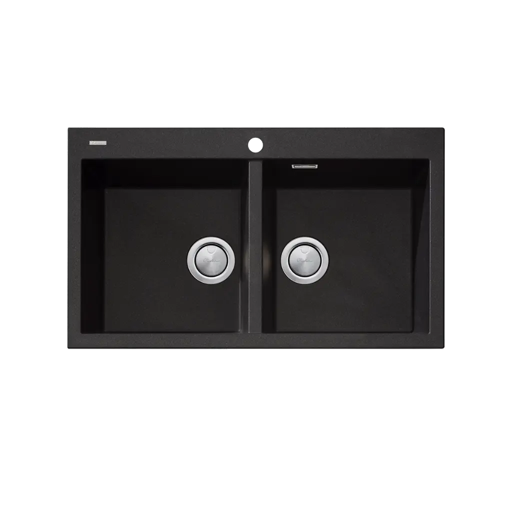 [7116103] Oliveri Santorini Black Double Bowl Topmount Sink & Of 1Th