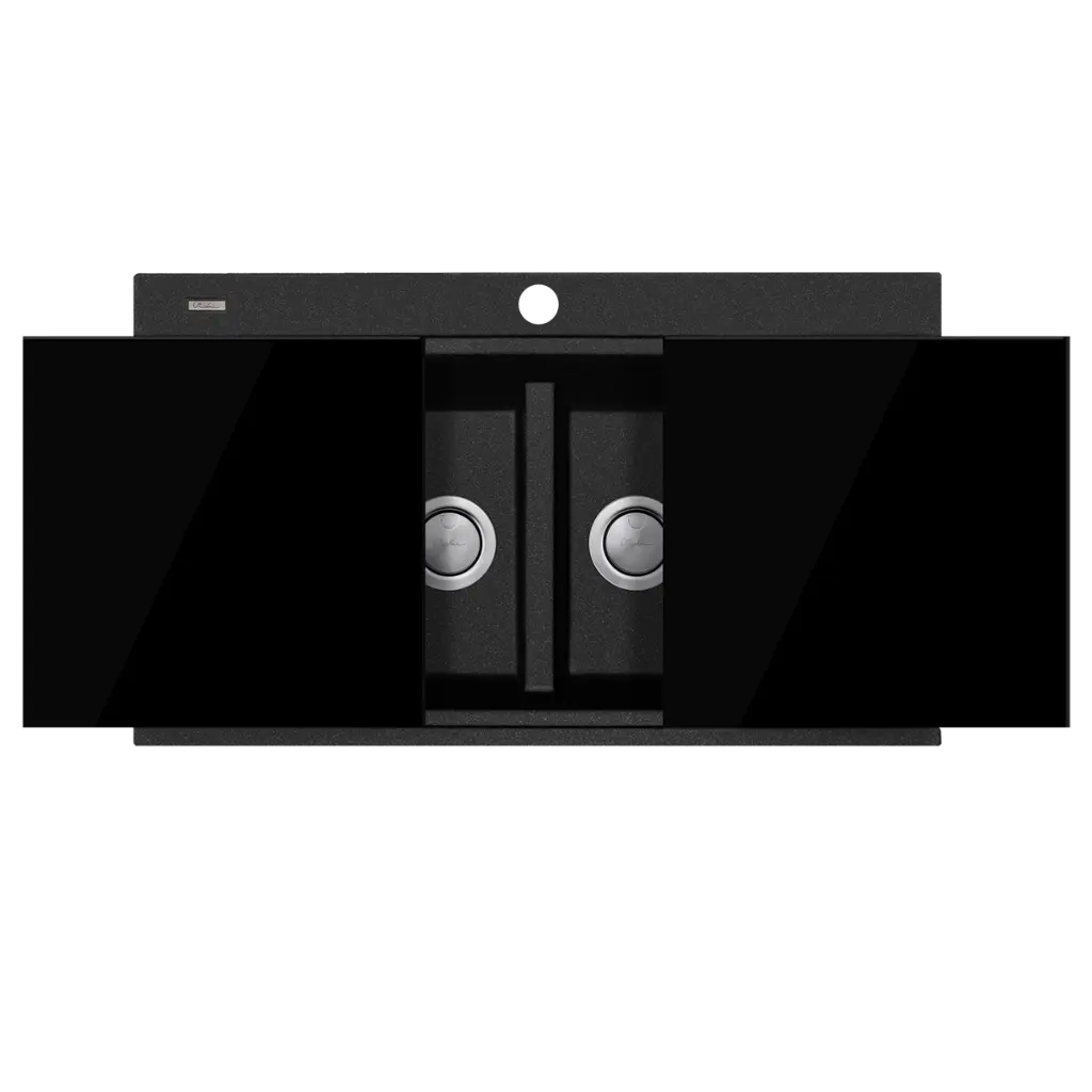 [7116106] Oliveri Santorini Black Double Bowl Topmount Sink Glass Top & Of 1Th