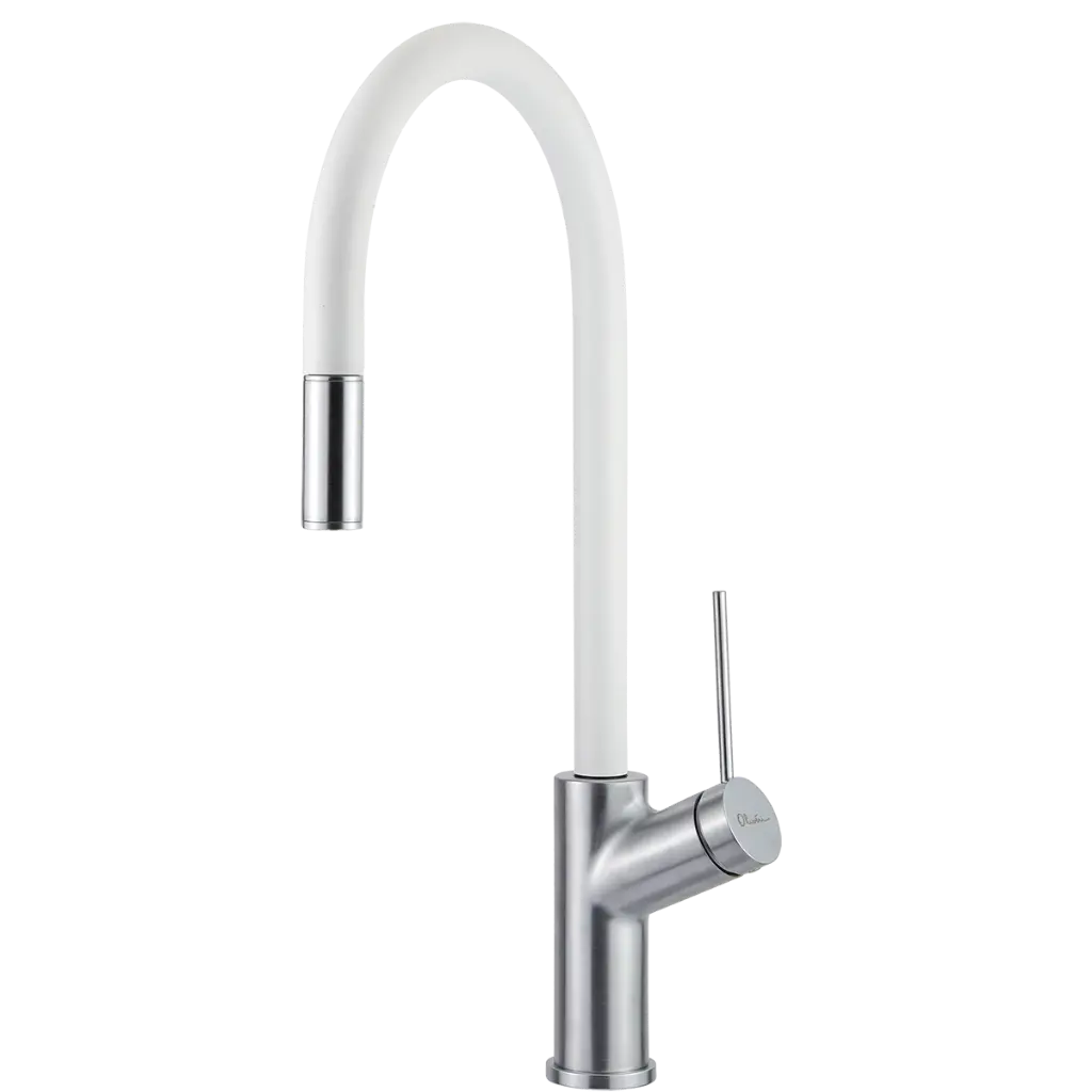 [7115822] Oliveri Vilo Pull Out Mixer Tap White/Satin Chrome