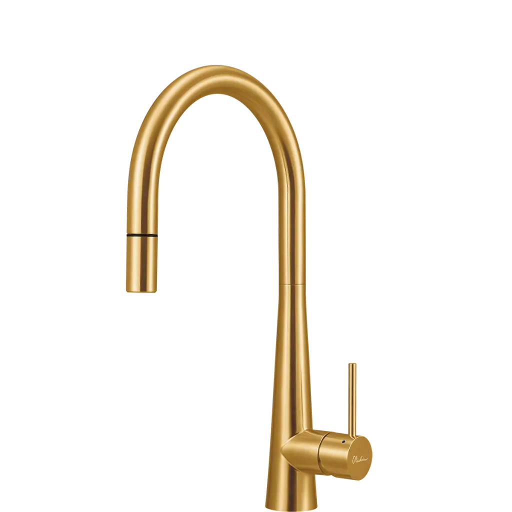 [7116087] Oliveri Essente Pull Out Gooseneck Mixer Tap 316Ss Brushed Gold