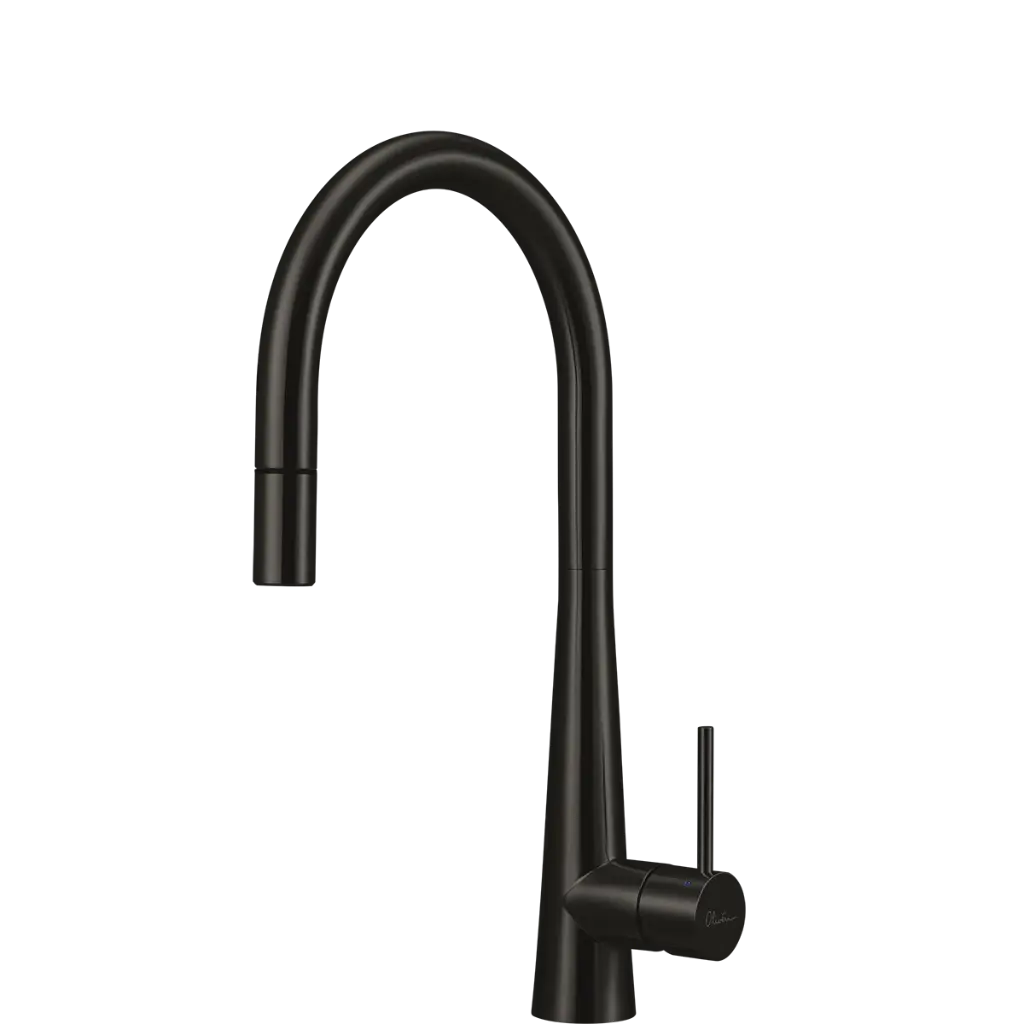 [7116088] Oliveri Essente Pull Out Gooseneck Mixer Tap 316Ss Brushed Black