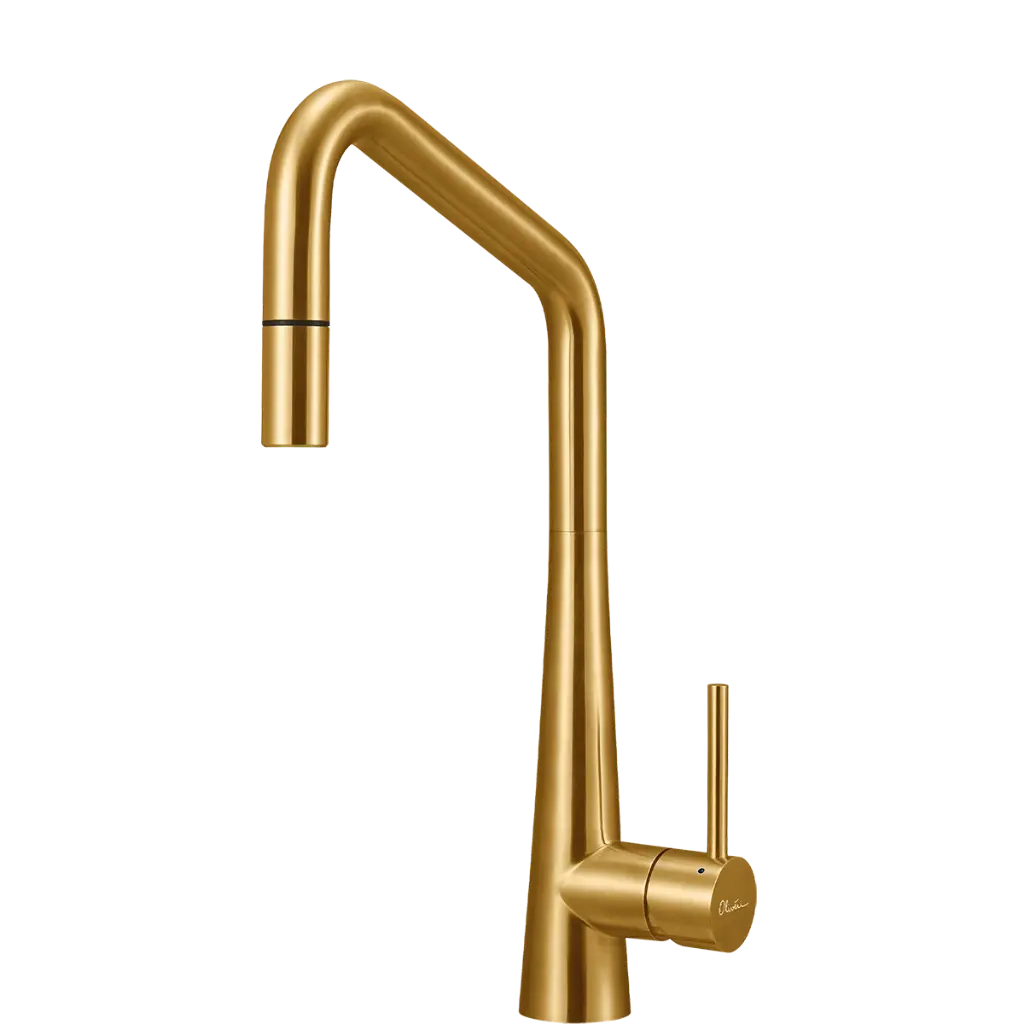 [7116084] Oliveri Essente Pull Out Square Gooseneck Mixer Tap 316Ss Brushed Gold