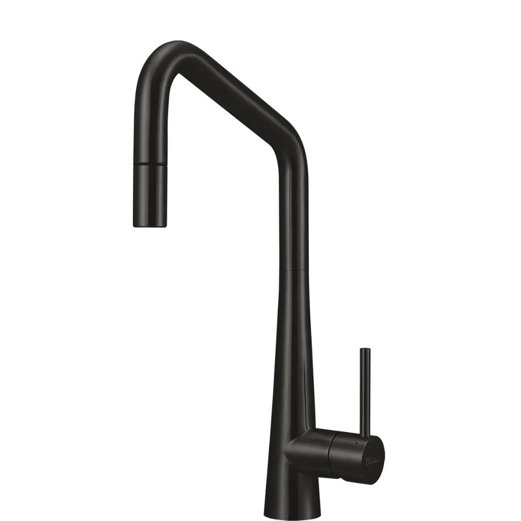 [7116085] Oliveri Essente Pull Out Square Gooseneck Mixer Tap 316Ss Brush Black