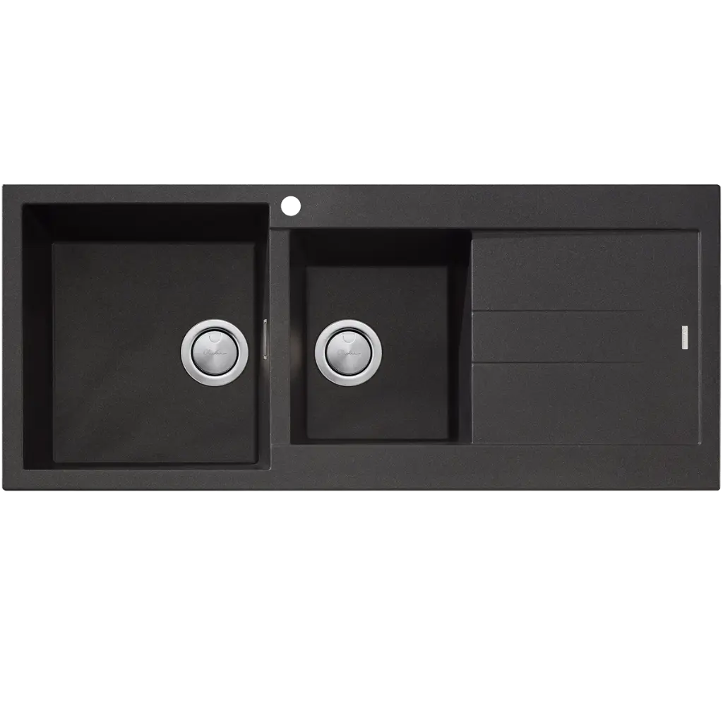 [7115786] Oliveri Santorini Black 1&3/4 Bowl Sink W/ Drainer & Of 1Th (LHS Bowl)