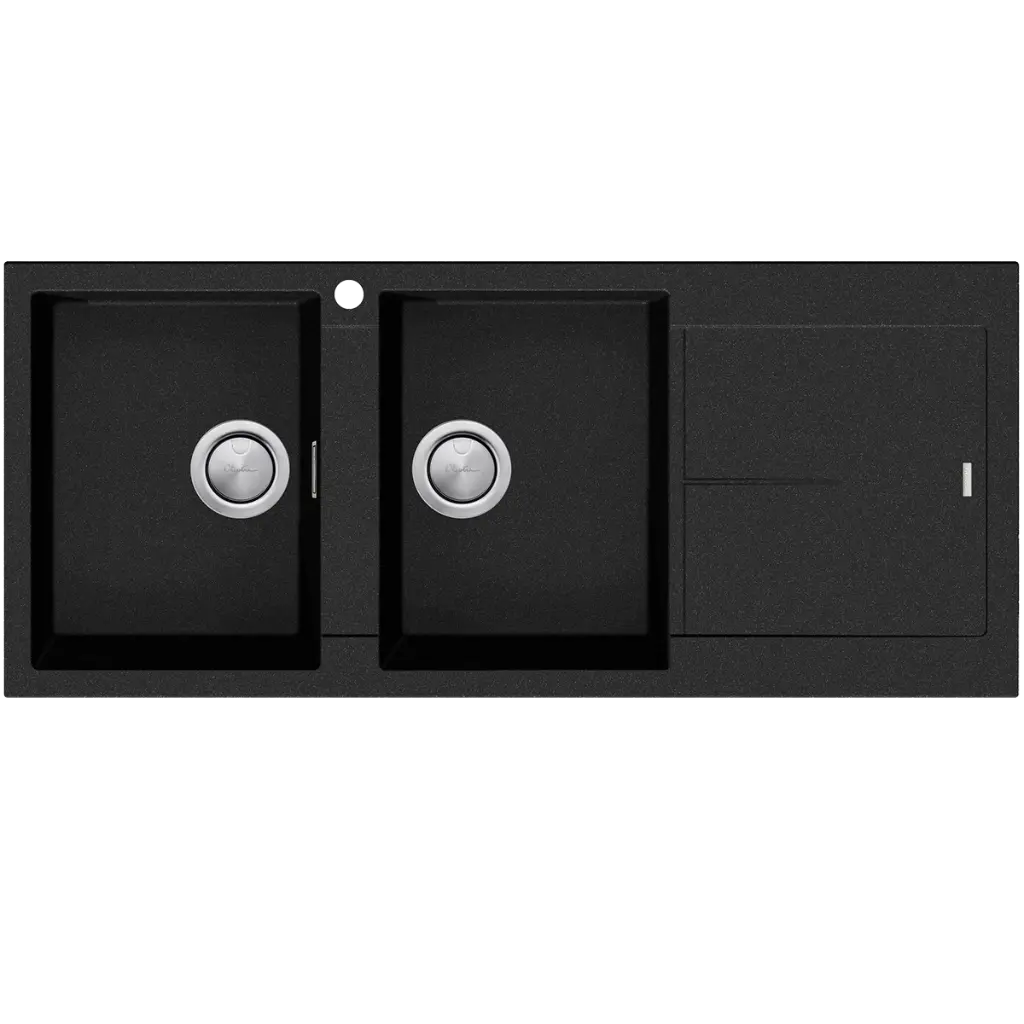 [7116116] Oliveri Santorini Black Double Bowl Sink W/ Drainer & Of 1Th (LHS Bowl)
