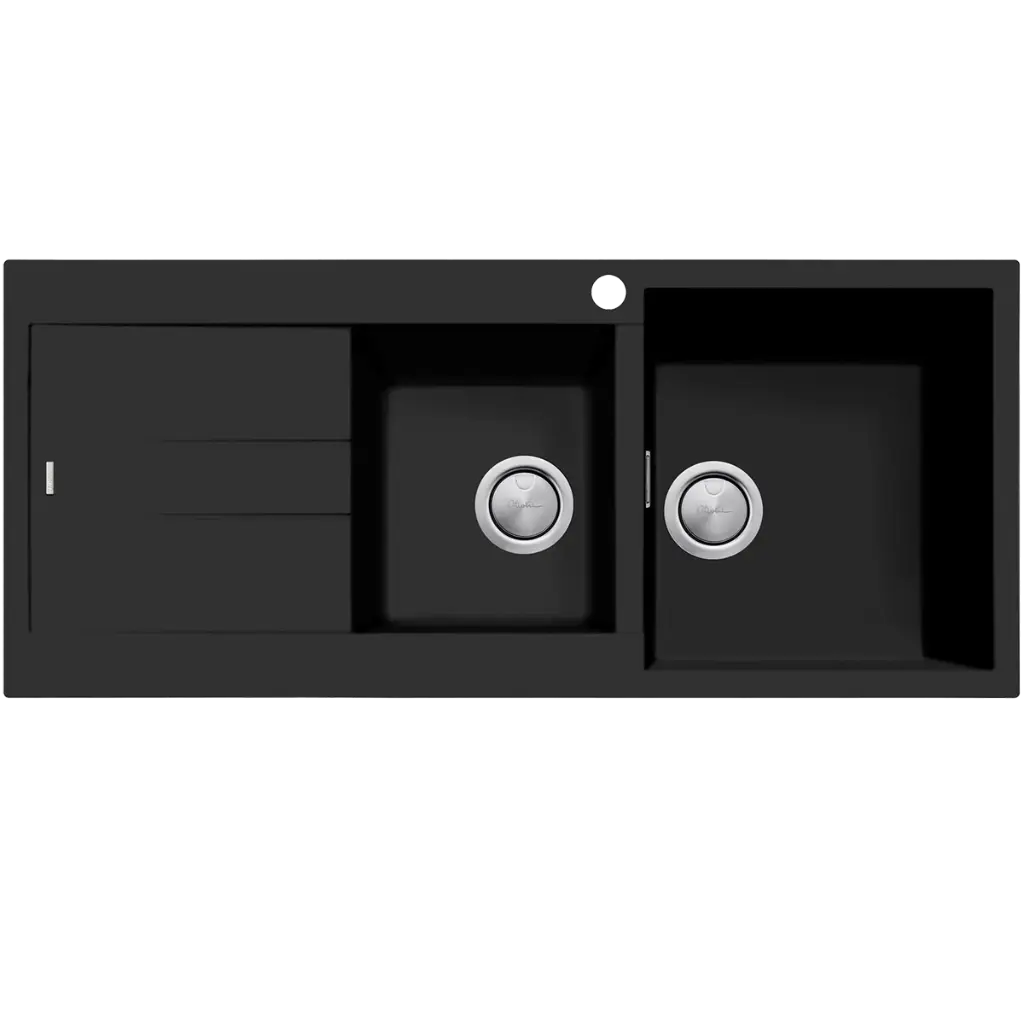 [7116066] Oliveri Santorini Matte Black 1&3/4 Bowl Sink W/ Drainer & Of 1Th (LHS Bowl)