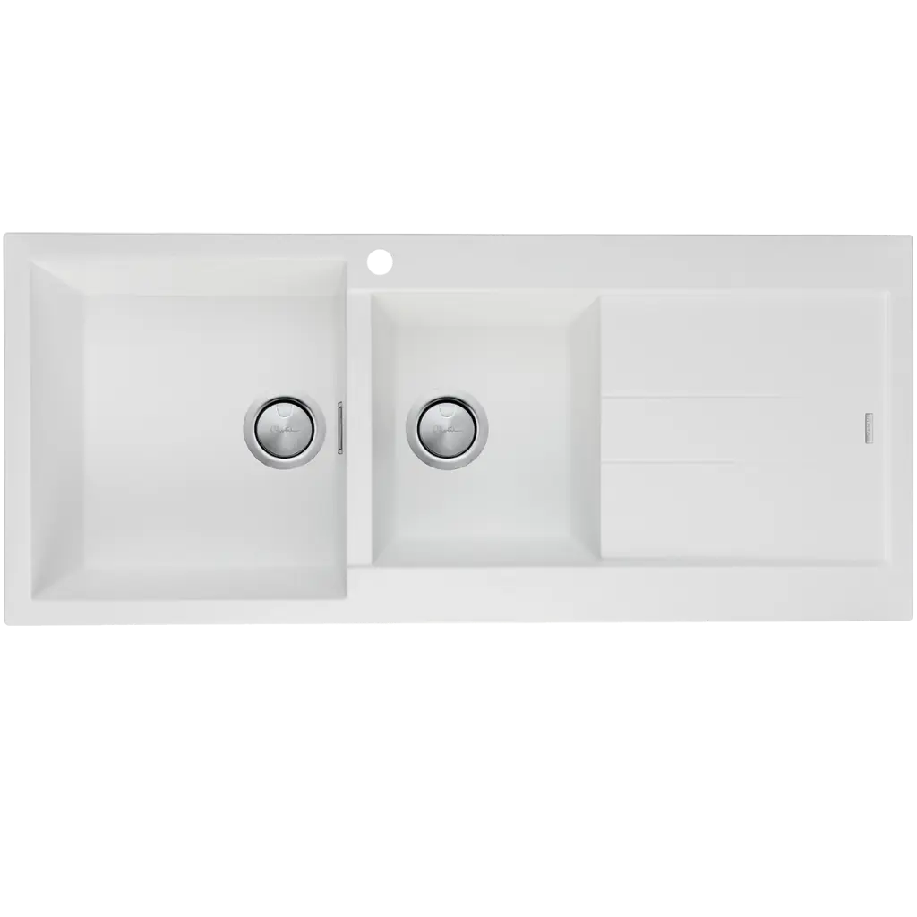 [7115792] Oliveri Santorini White 1&3/4 Bowl Sink W/ Drainer & Of 1Th (LHS Bowl)