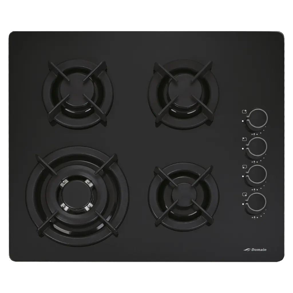 [AP-GOG60S] Domain 60cm Black Gas Cooktop Cast Iron Trivet Supports + Wok Burner