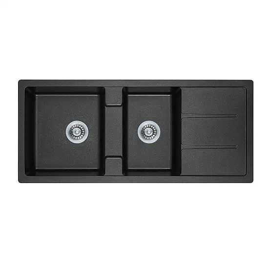 [KSKDM-STS175] Domain 1+3/4 Bowl Black Granite Stone Topmount Kitchen Sink with Drainer 1160mm