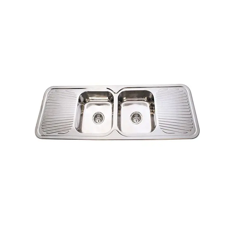 [KSKBK-BK150] Zeus Cronos Double Bowl Sink With Double Drainer 1TH Stainless Steel