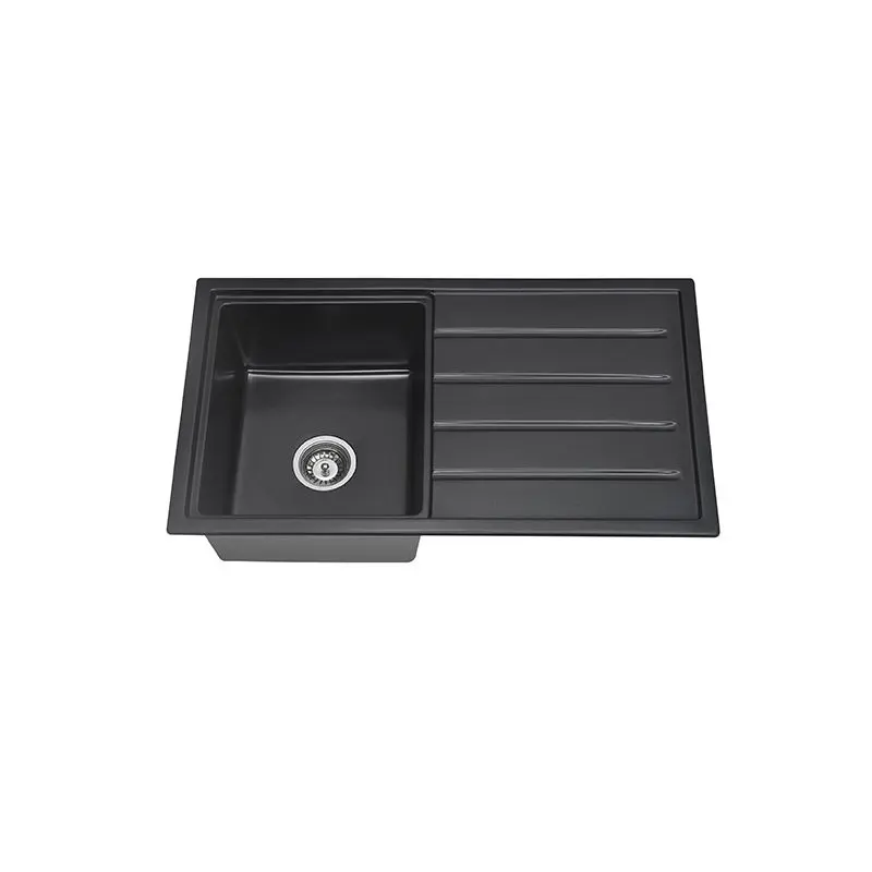 [KSKBK-BKGS8649] Zeus Prometheus Under/Overmount Single Bowl with Drainer Granite Sink 860 x 490 x 230mm Matt Black