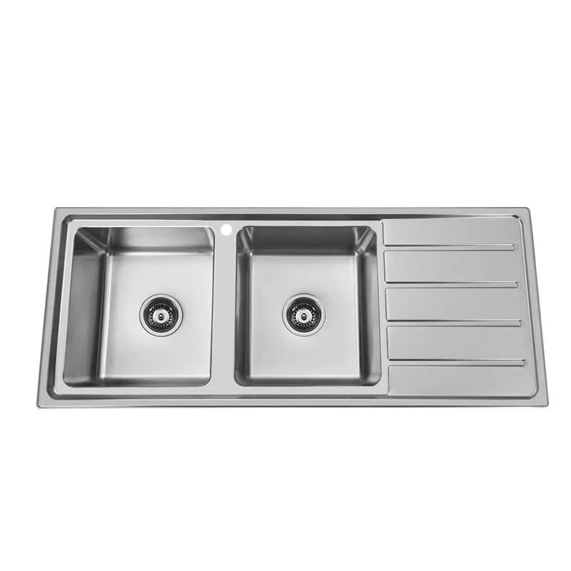 [KSKBK-BK1201LS] Zeus Cronos Double Bowl Kitchen Sink with Drainer 1200X500mm Stainless Steel (LHS Bowl)