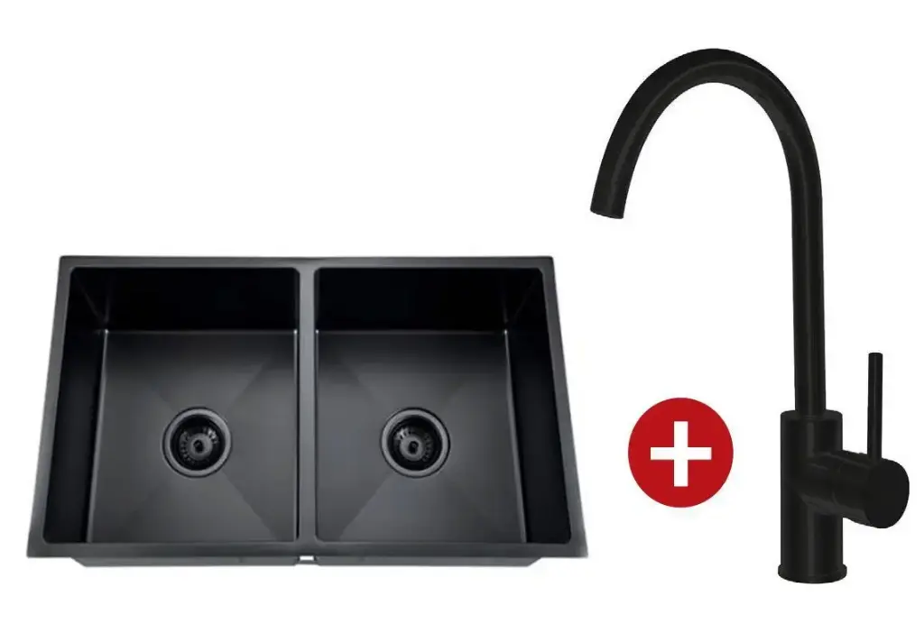 Zeus Deluxe Black Mixer and Black Sink Set